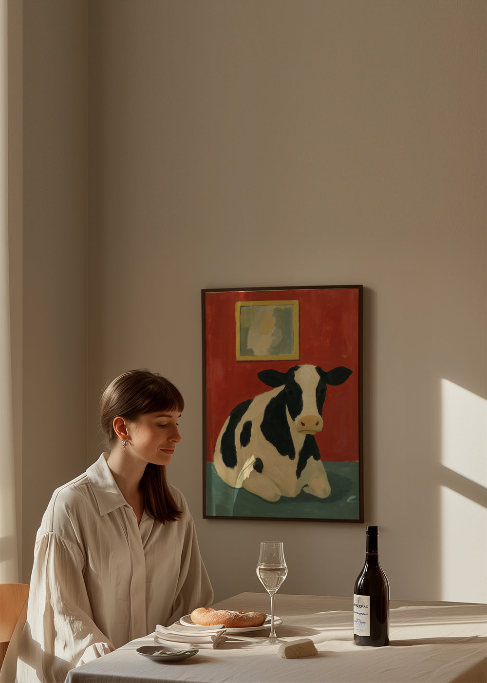 Resting Bovine - Framed poster in an interior