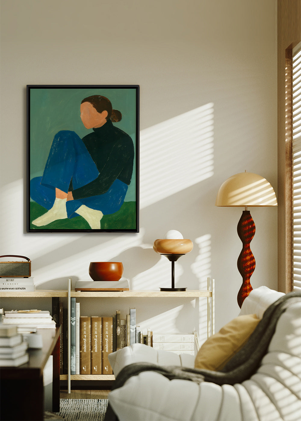 Illustration af siddende figur i minimalistisk stil – Canvas2