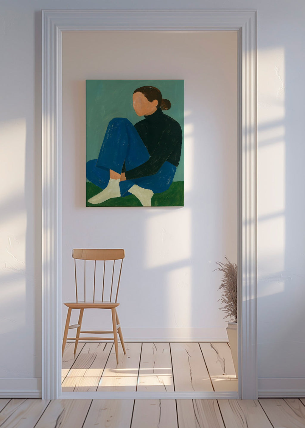 Illustration af siddende figur i minimalistisk stil – Canvas
