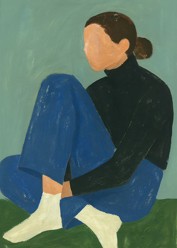 Illustration af siddende figur i minimalistisk stil