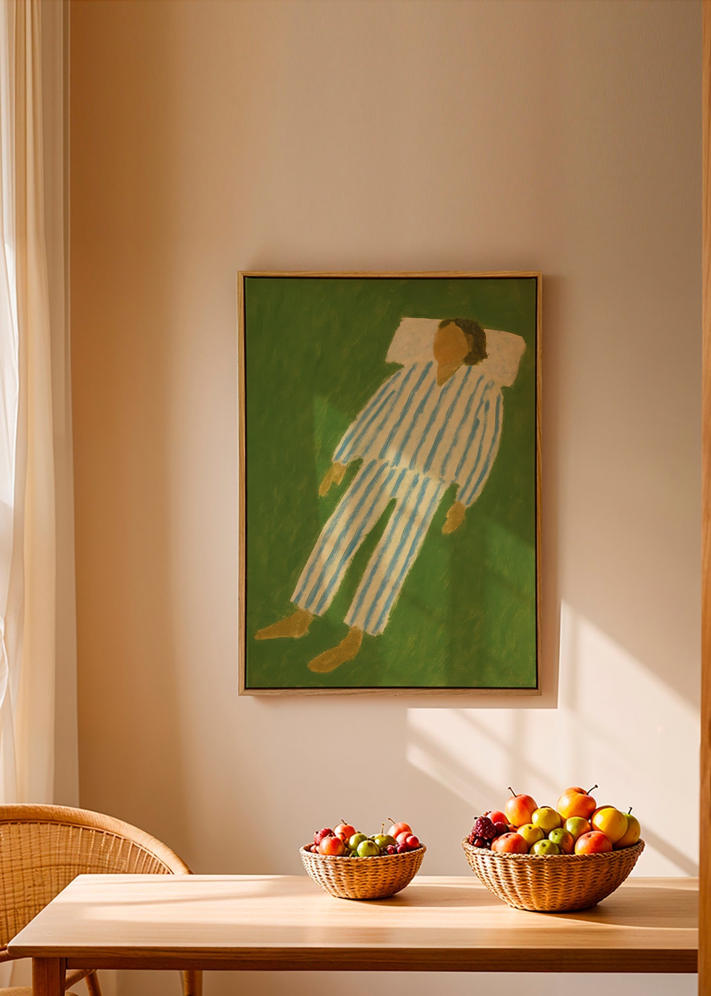 Illustration af figur liggende i striped pyjamas – Canvas2