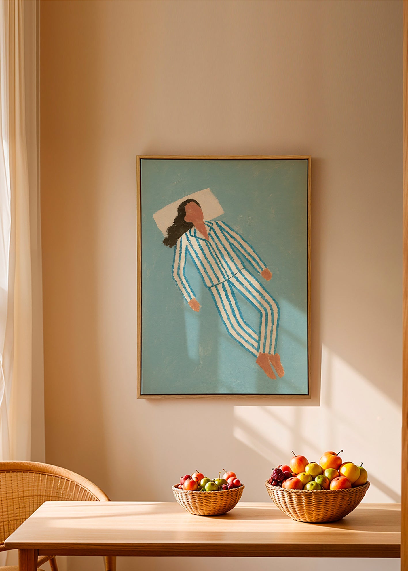 Illustration kvinde i stribet natdragt – Canvas1