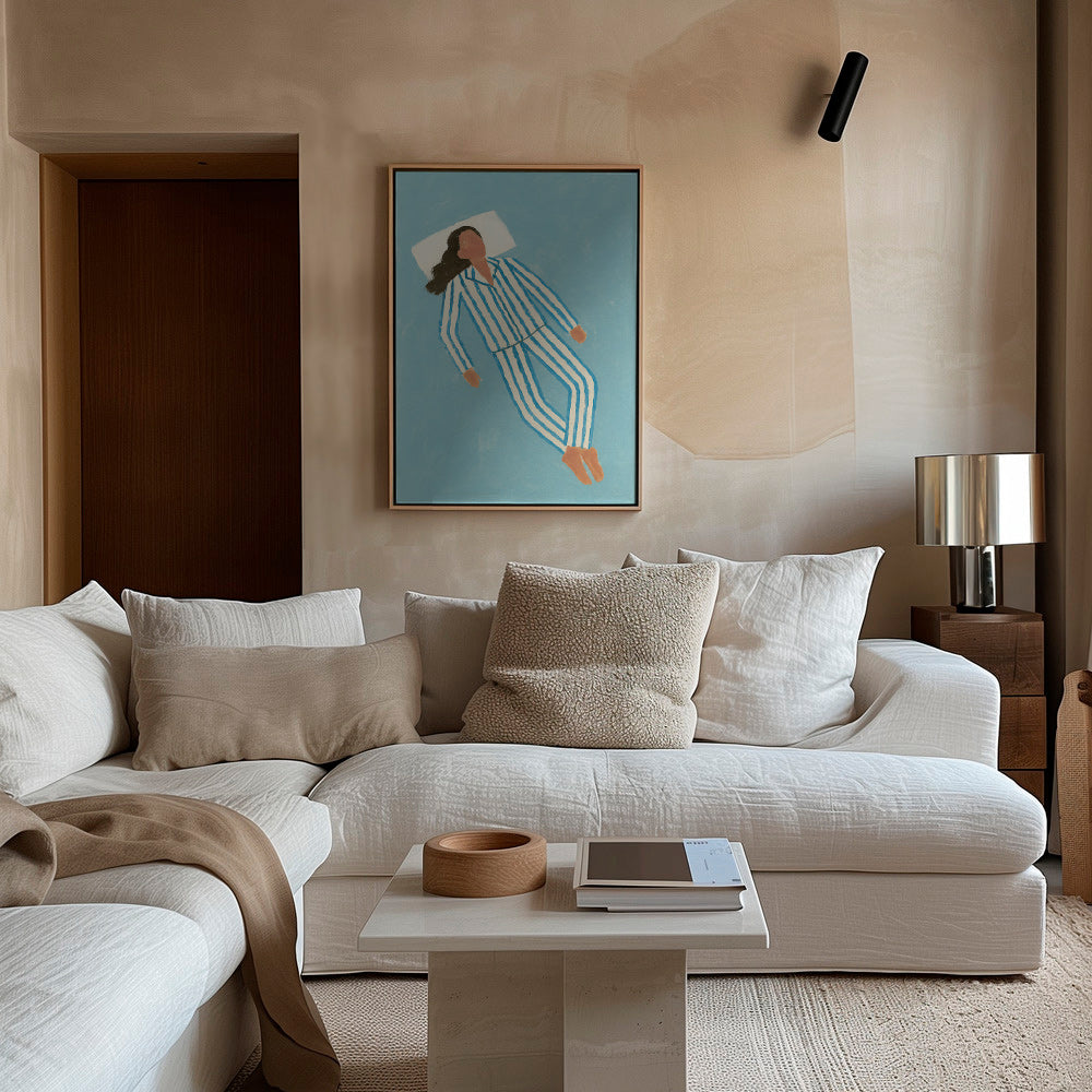 Illustration kvinde i stribet natdragt – Canvas2