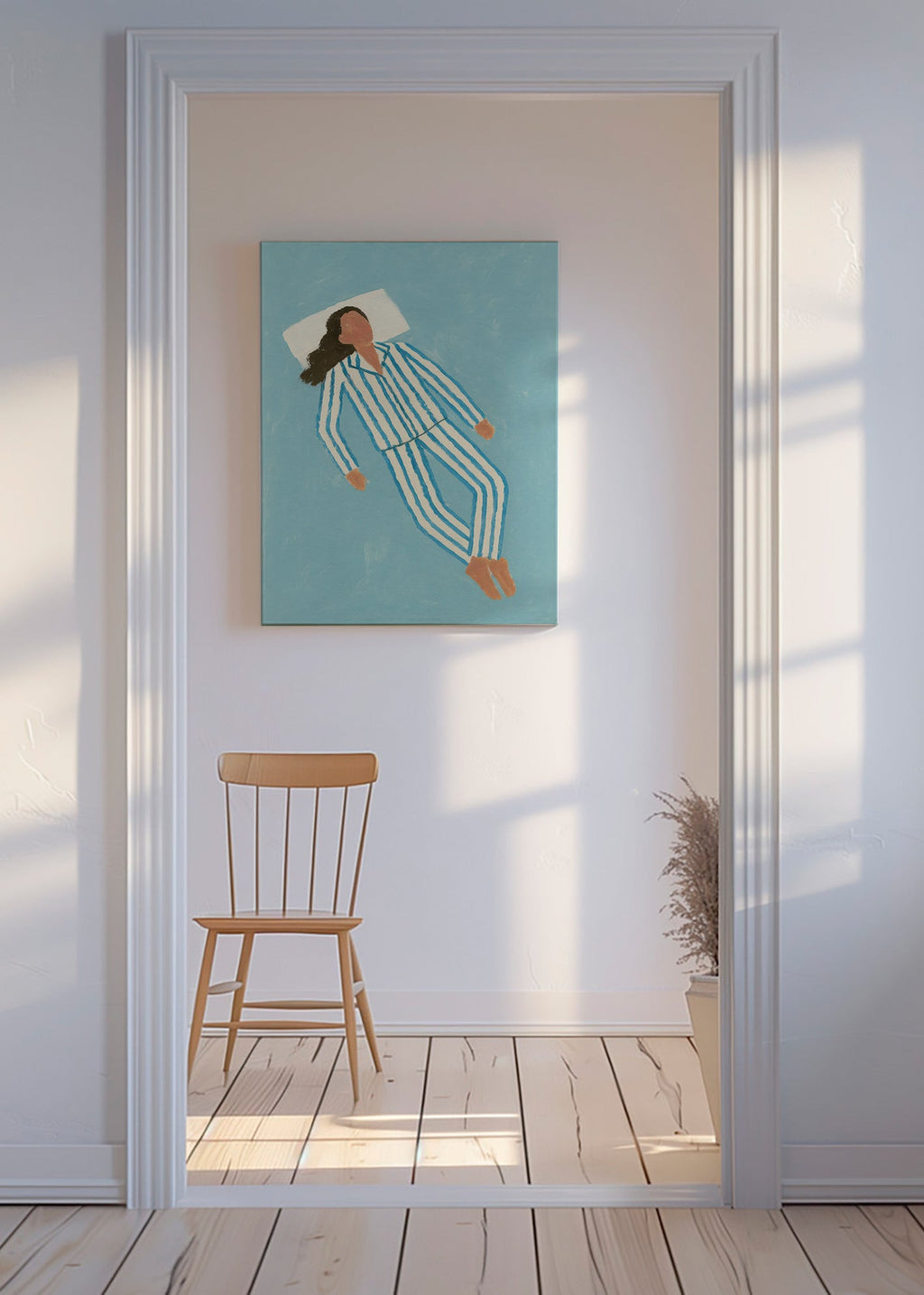 Illustration kvinde i stribet natdragt – Canvas