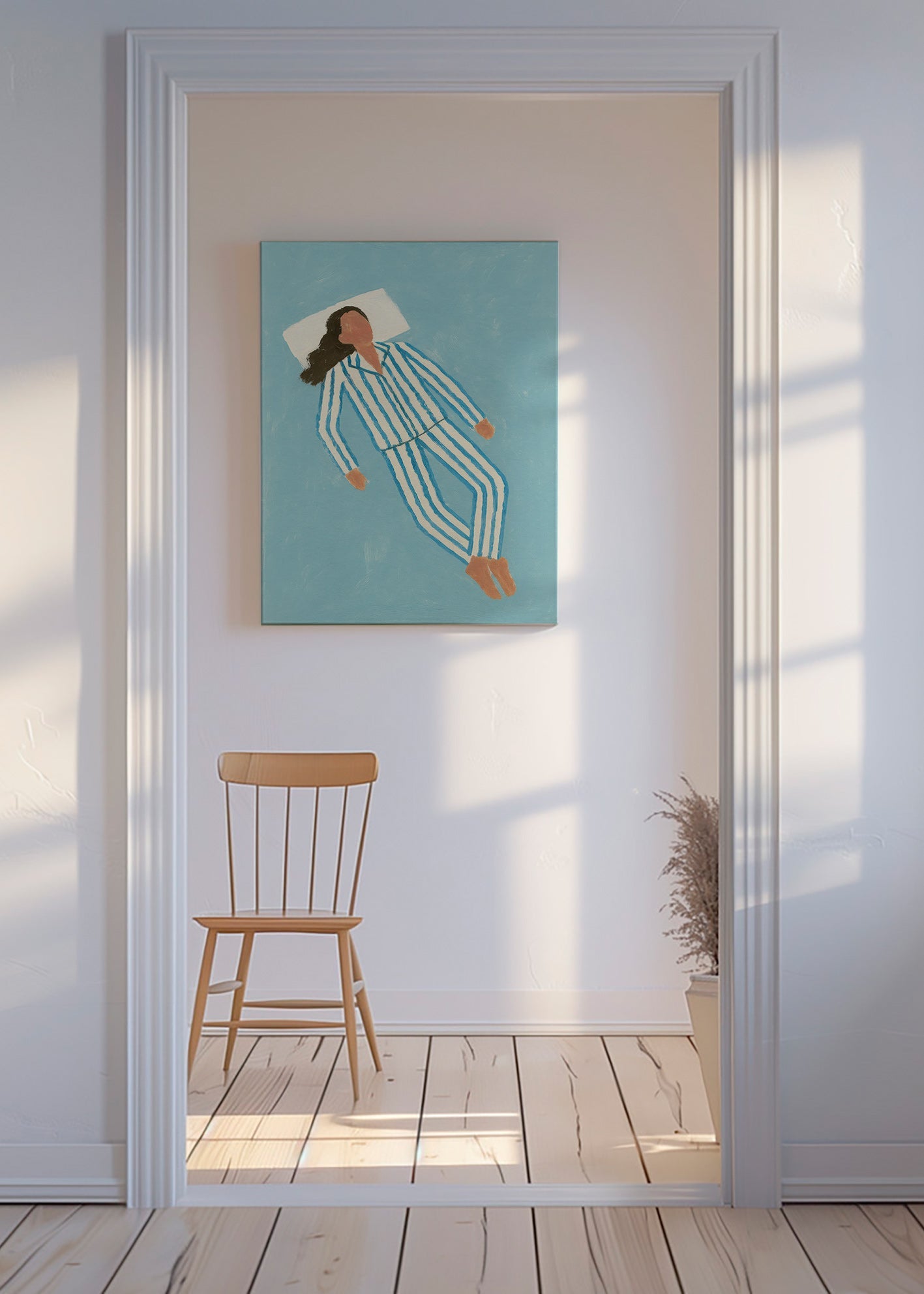 Illustration kvinde i stribet natdragt – Canvas
