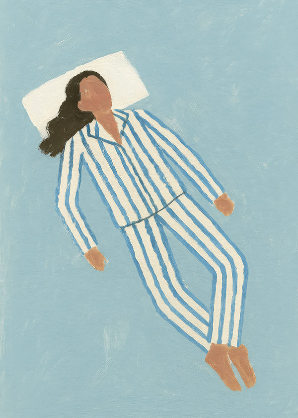Illustration kvinde i stribet natdragt