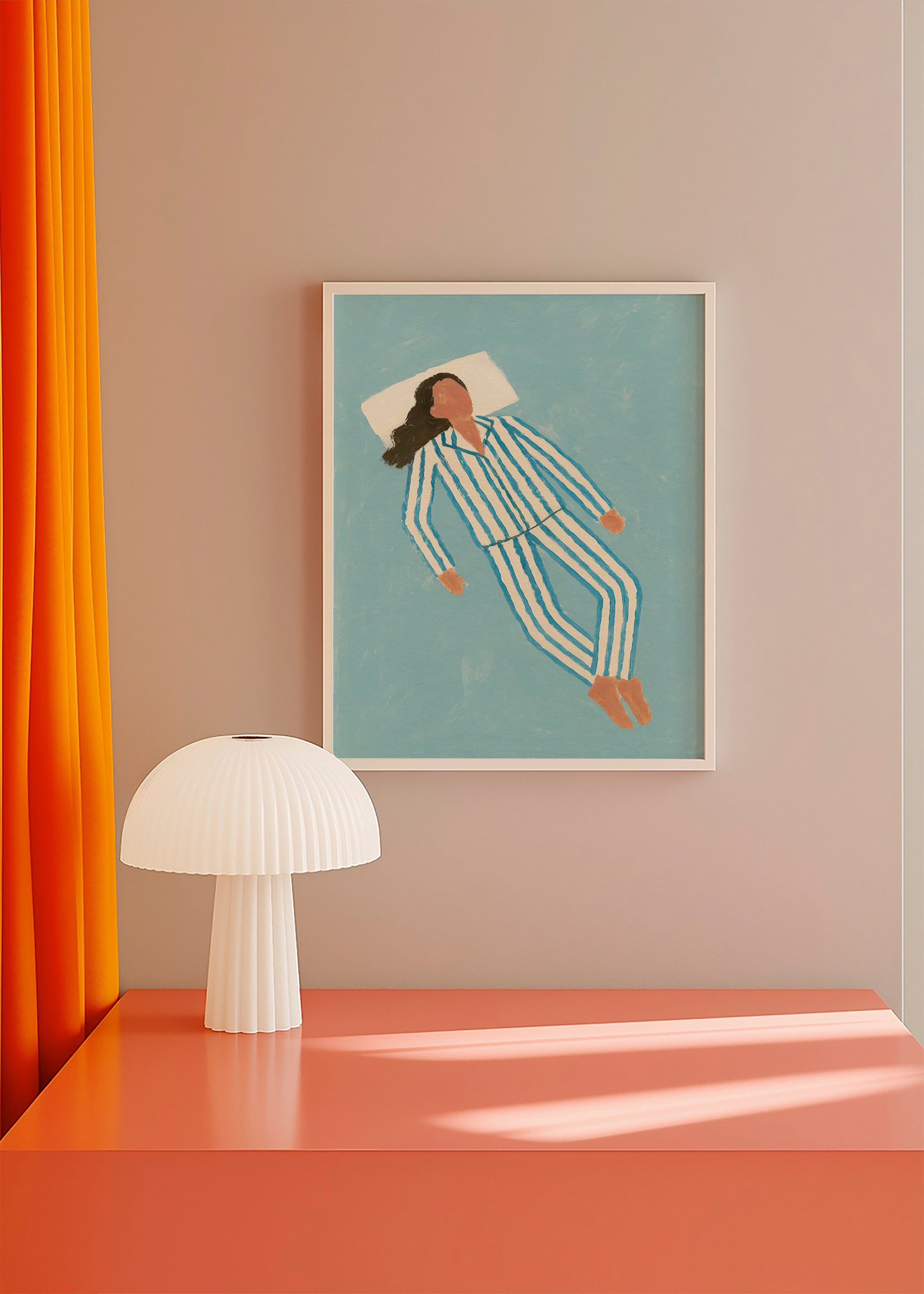Illustration kvinde i stribet natdragt – Product2