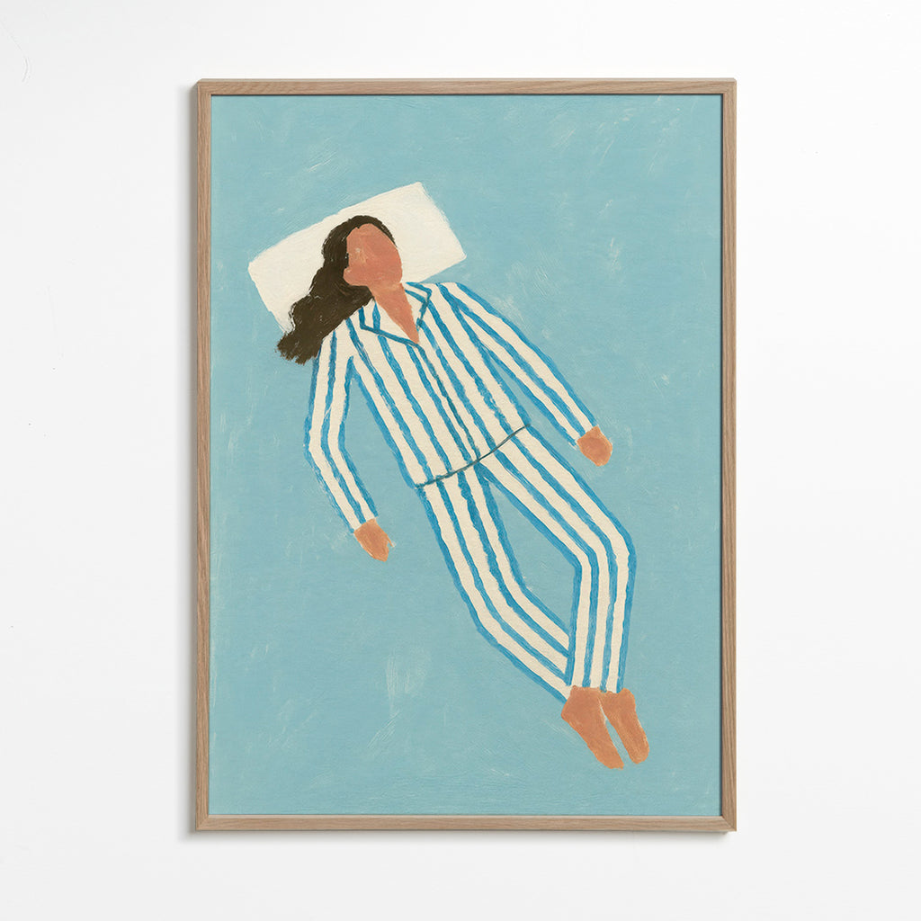 Illustration kvinde i stribet natdragt – Oak Frame
