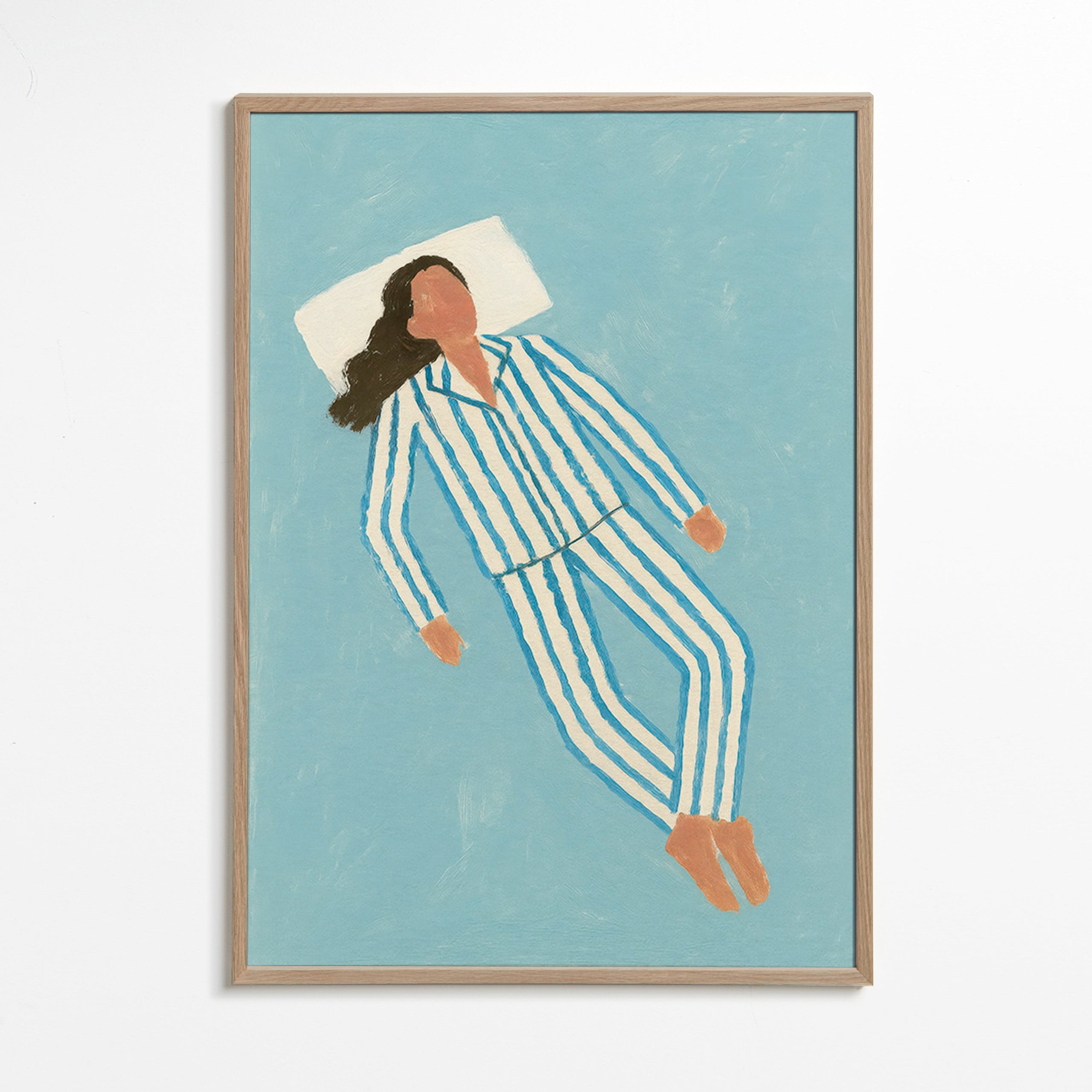 Illustration kvinde i stribet natdragt – Oak Frame