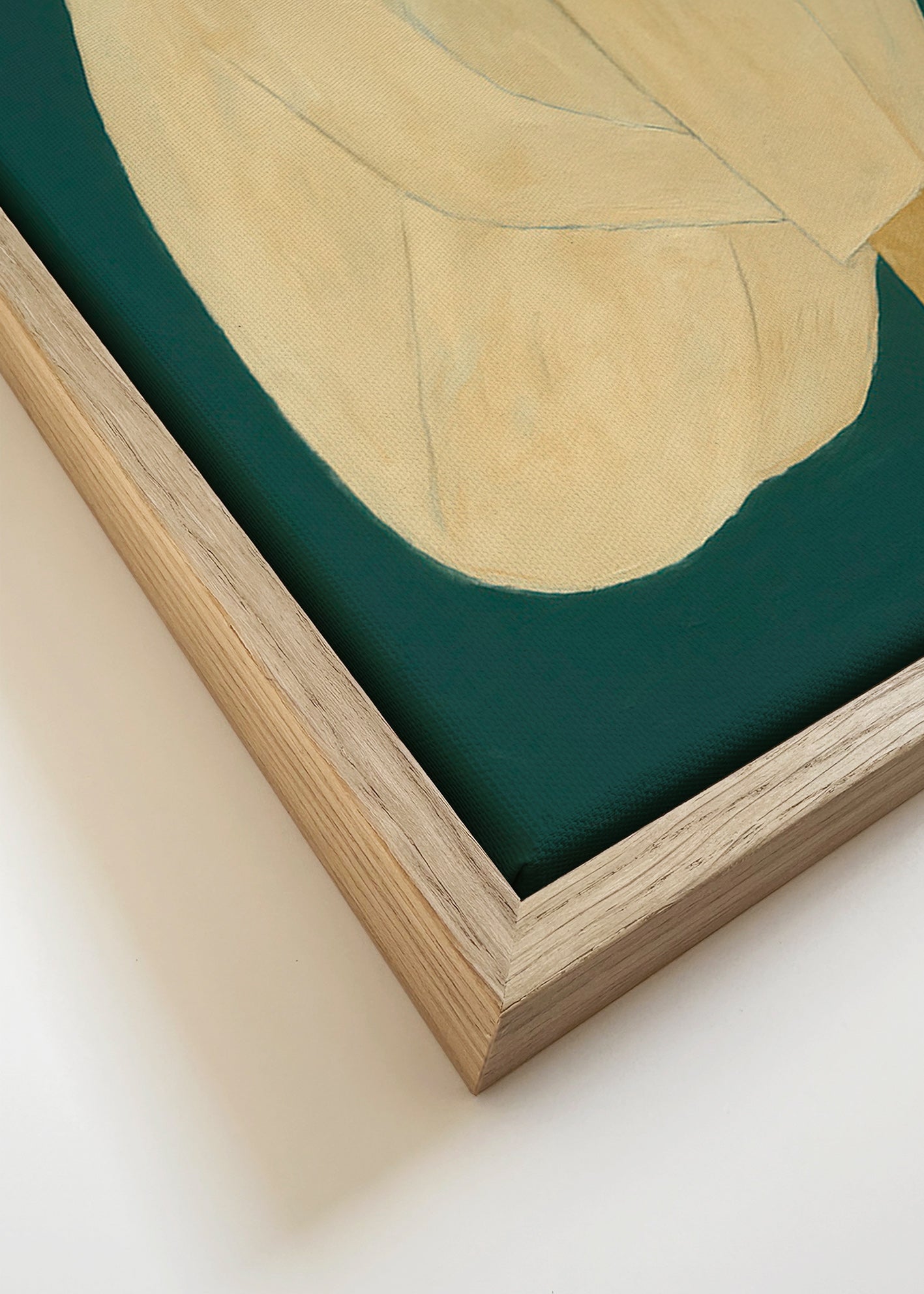 Minimalistisk billede med siddende figur på grøn baggrund – Canvas detail