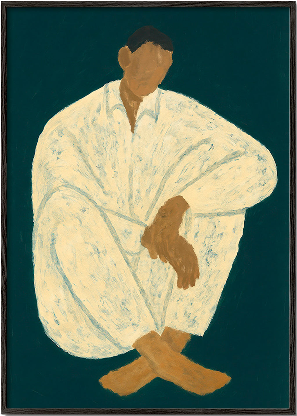 Illustration af siddende figur i afslappet positur – Black Frame