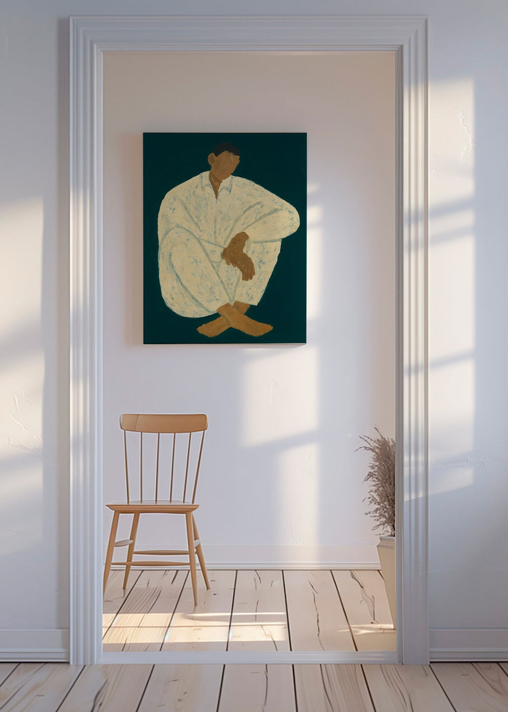 Illustration af siddende figur i afslappet positur – Canvas