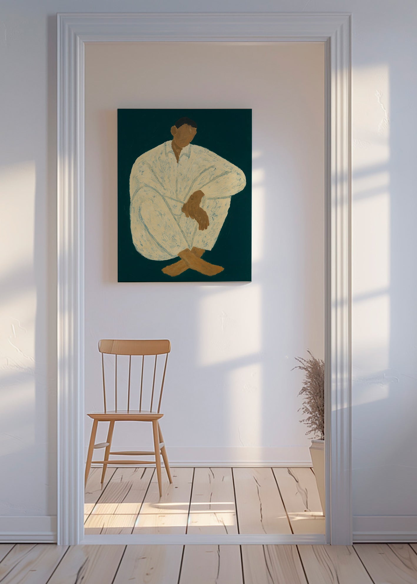 Illustration af siddende figur i afslappet positur – Canvas
