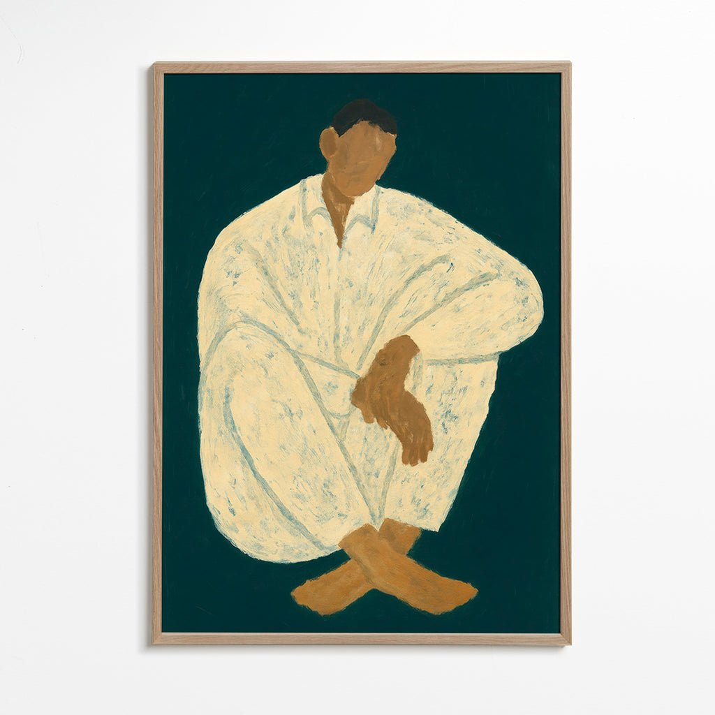 Illustration af siddende figur i afslappet positur – Oak Frame