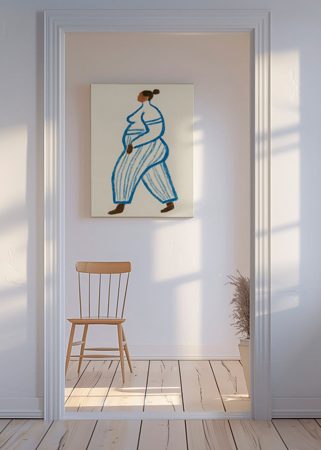 Illustration gående figur med blå linjer – Canvas