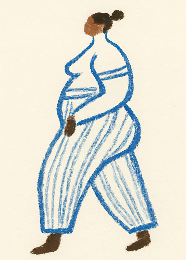 Illustration gående figur med blå linjer