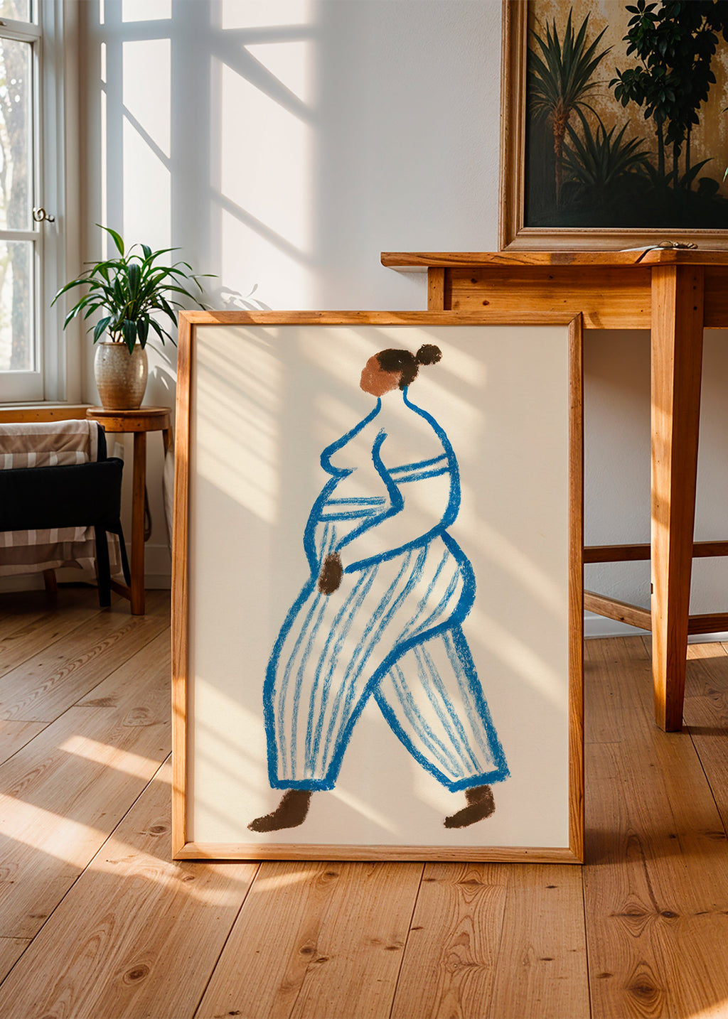 Illustration gående figur med blå linjer – Product2