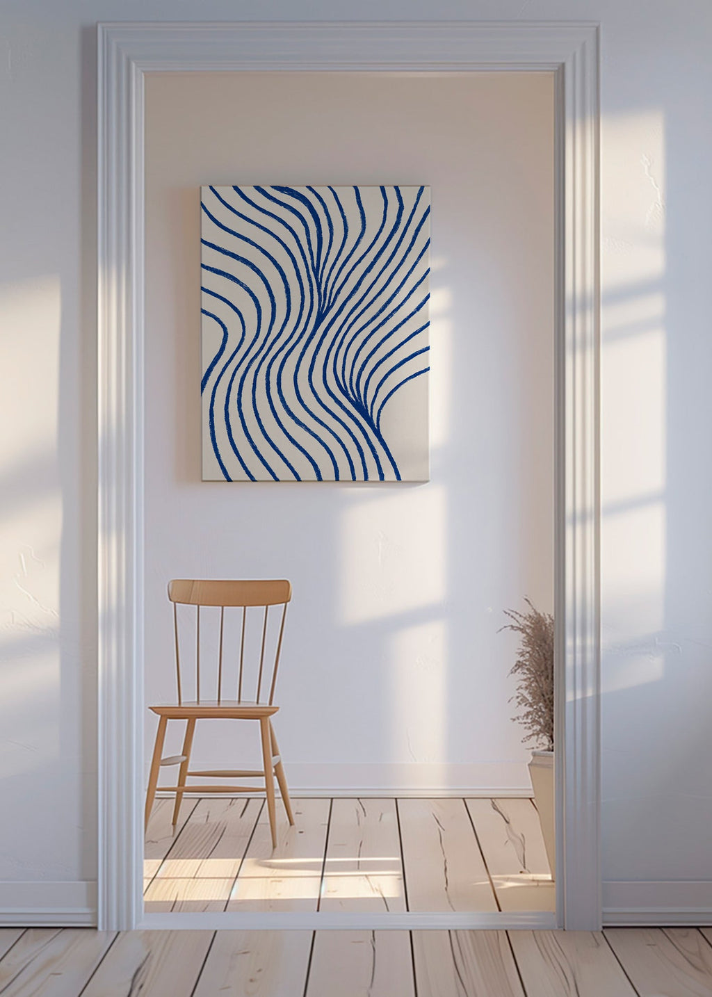 Abstrakt billede med blå bølger – Canvas