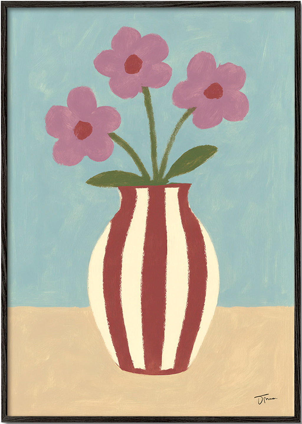 Botanisk plakat med vase og blomster – Black Frame