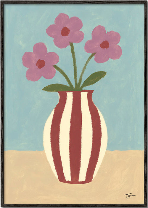 Botanisk plakat med vase og blomster – Black Frame