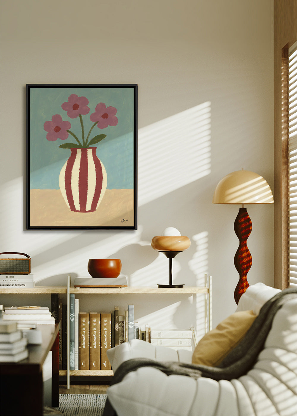 Botanisk plakat med vase og blomster – Canvas1
