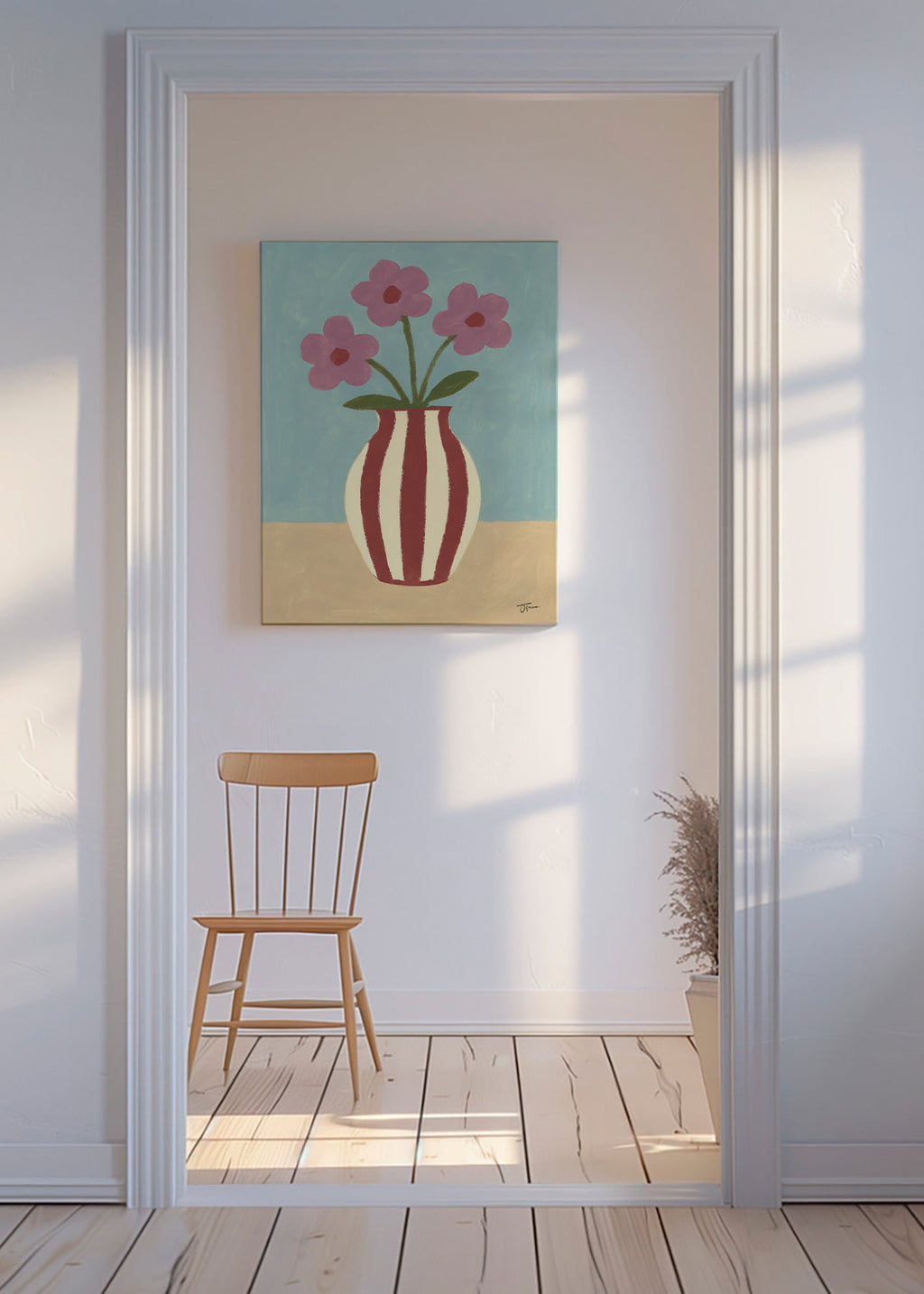 Botanisk plakat med vase og blomster – Canvas