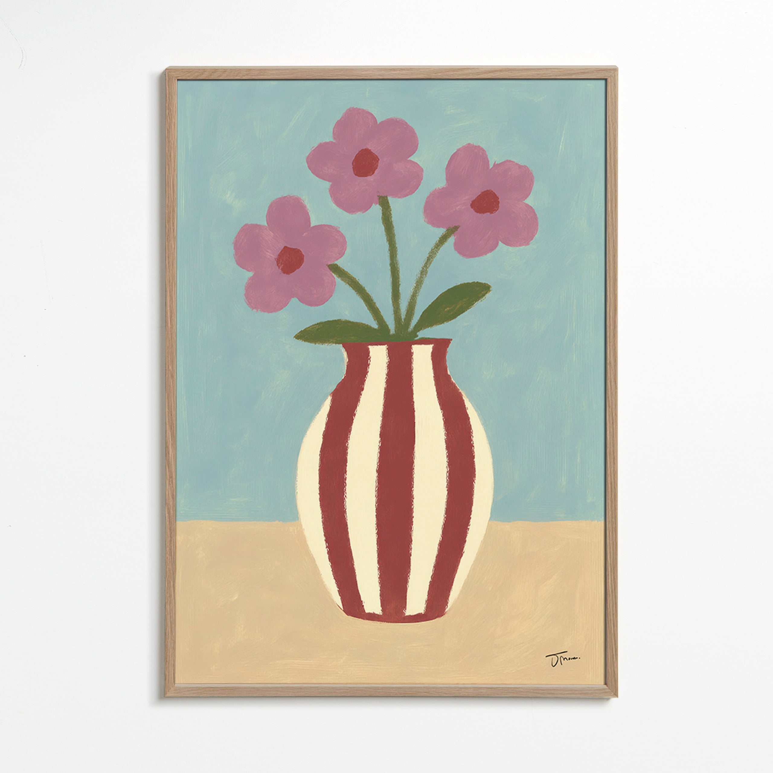 Botanisk plakat med vase og blomster – Oak Frame
