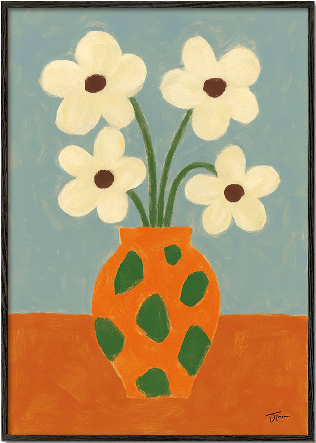 Botanisk plakat: orange vase med blomster – Black Frame