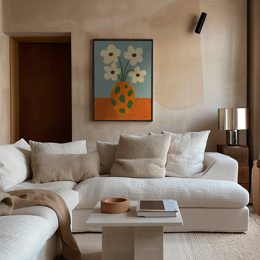 Botanisk plakat: orange vase med blomster – Canvas1
