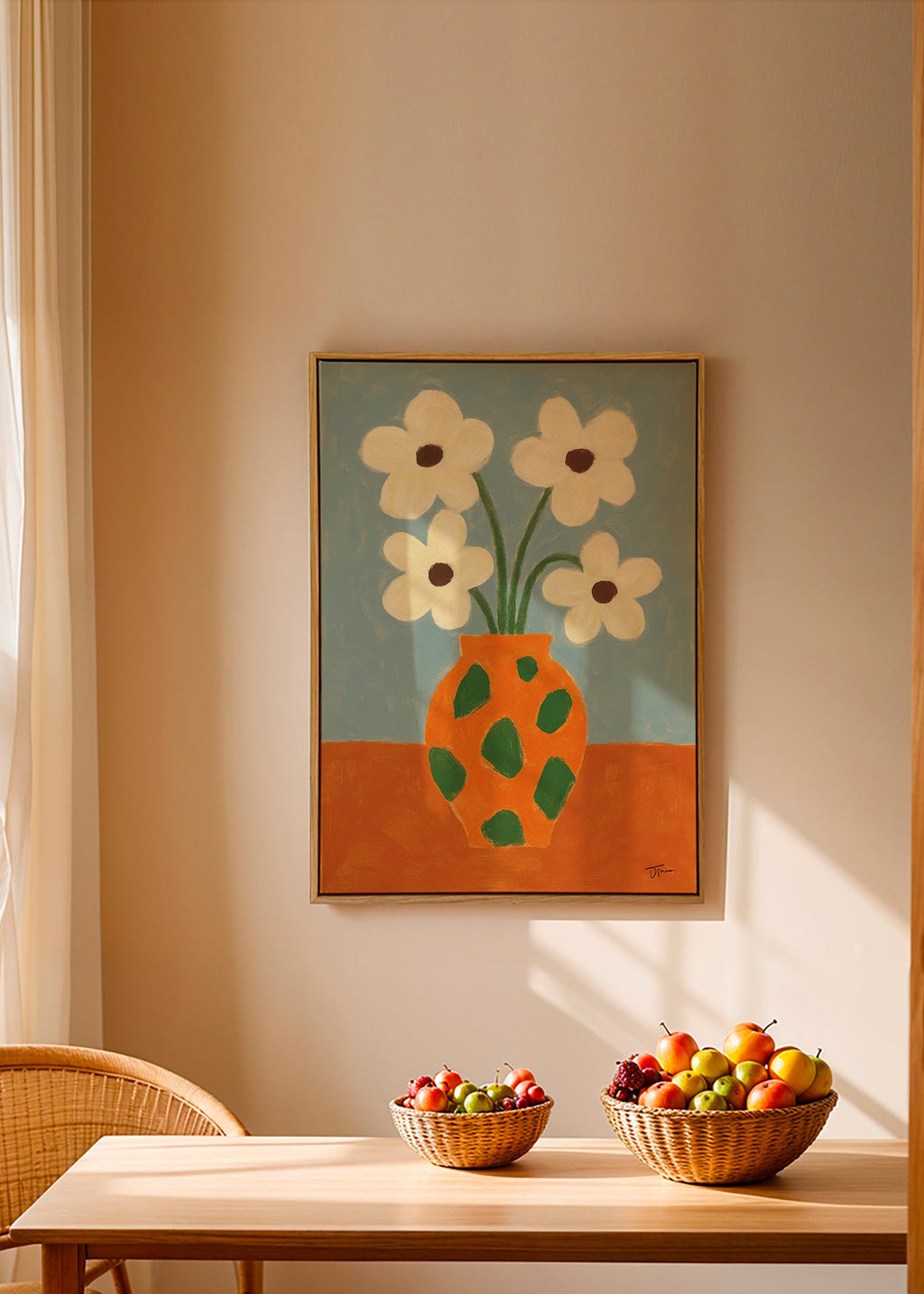 Botanisk plakat: orange vase med blomster – Canvas2
