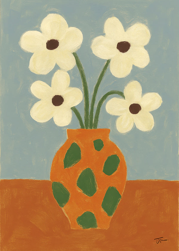 Botanisk plakat: orange vase med blomster