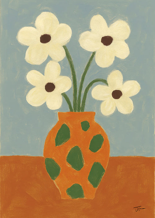 Botanisk plakat: orange vase med blomster