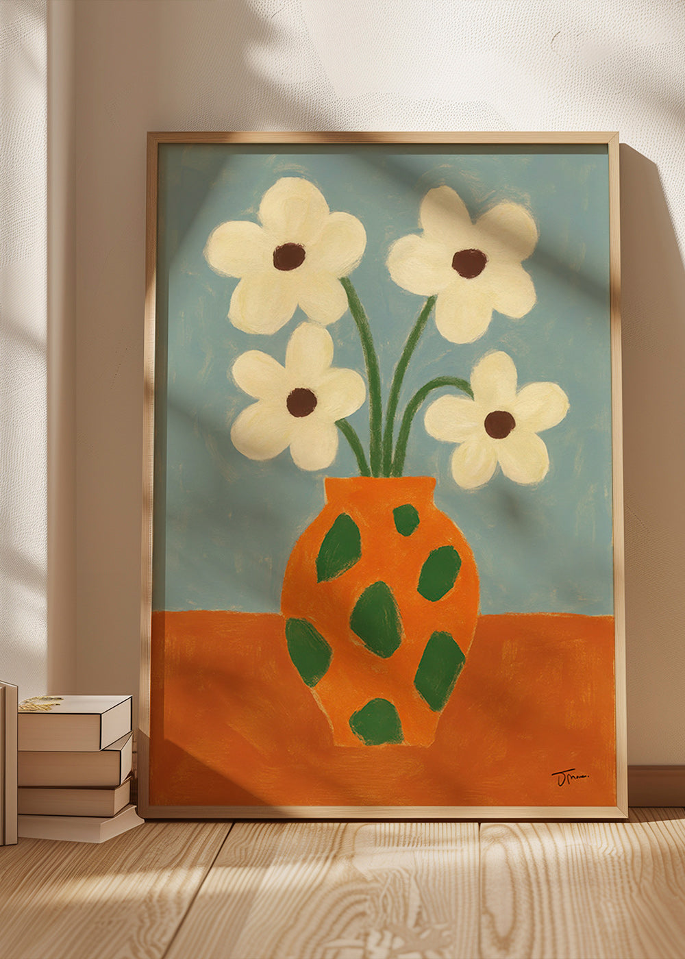 Botanisk plakat: orange vase med blomster – Product1