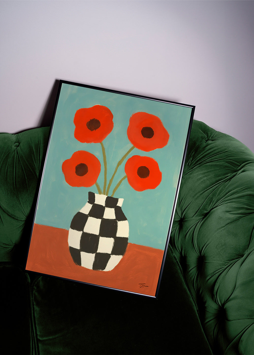 Botanisk plakat med valmuer i skakternet vase – Product3