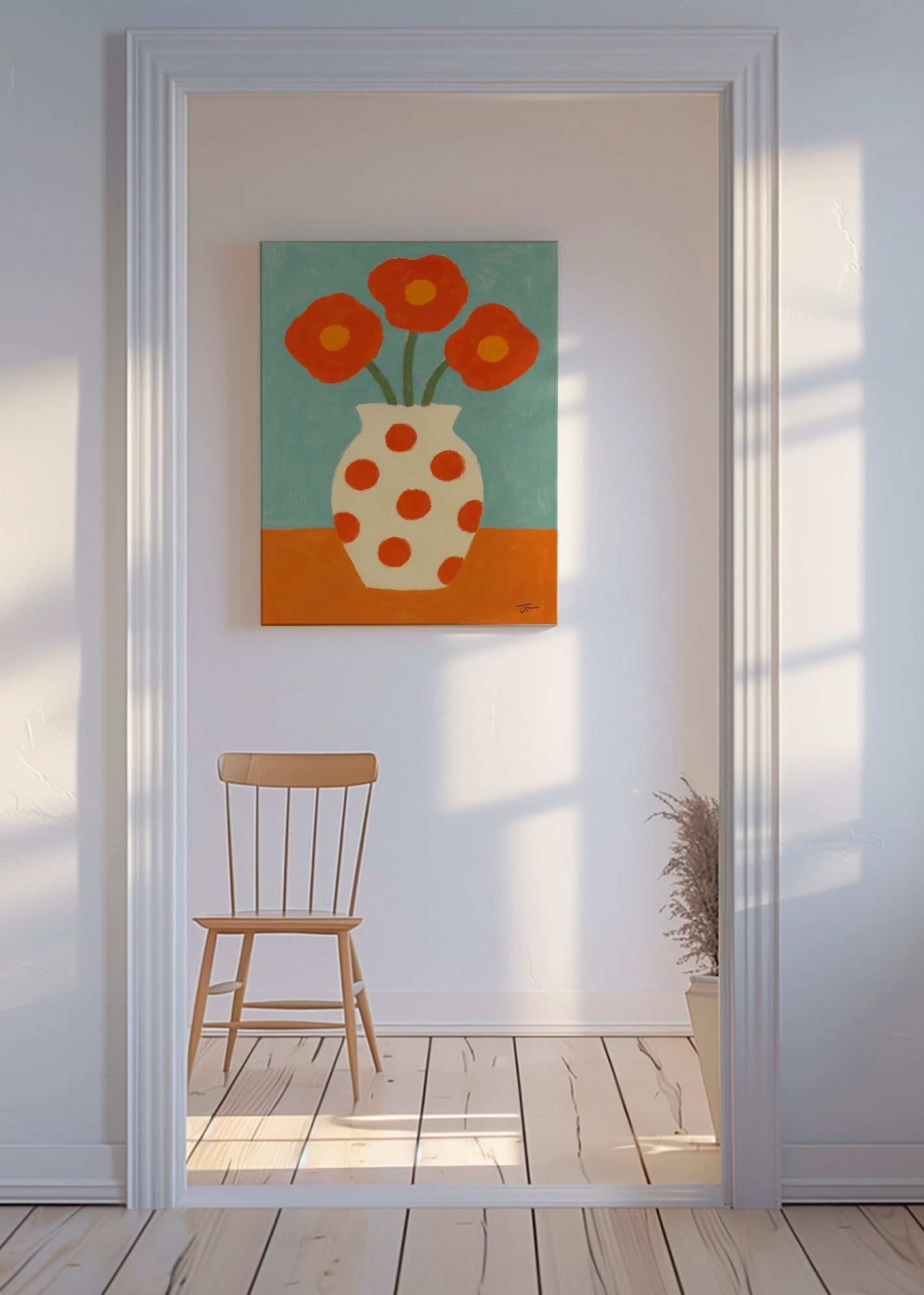Botanisk plakat med rød prikvase – Canvas