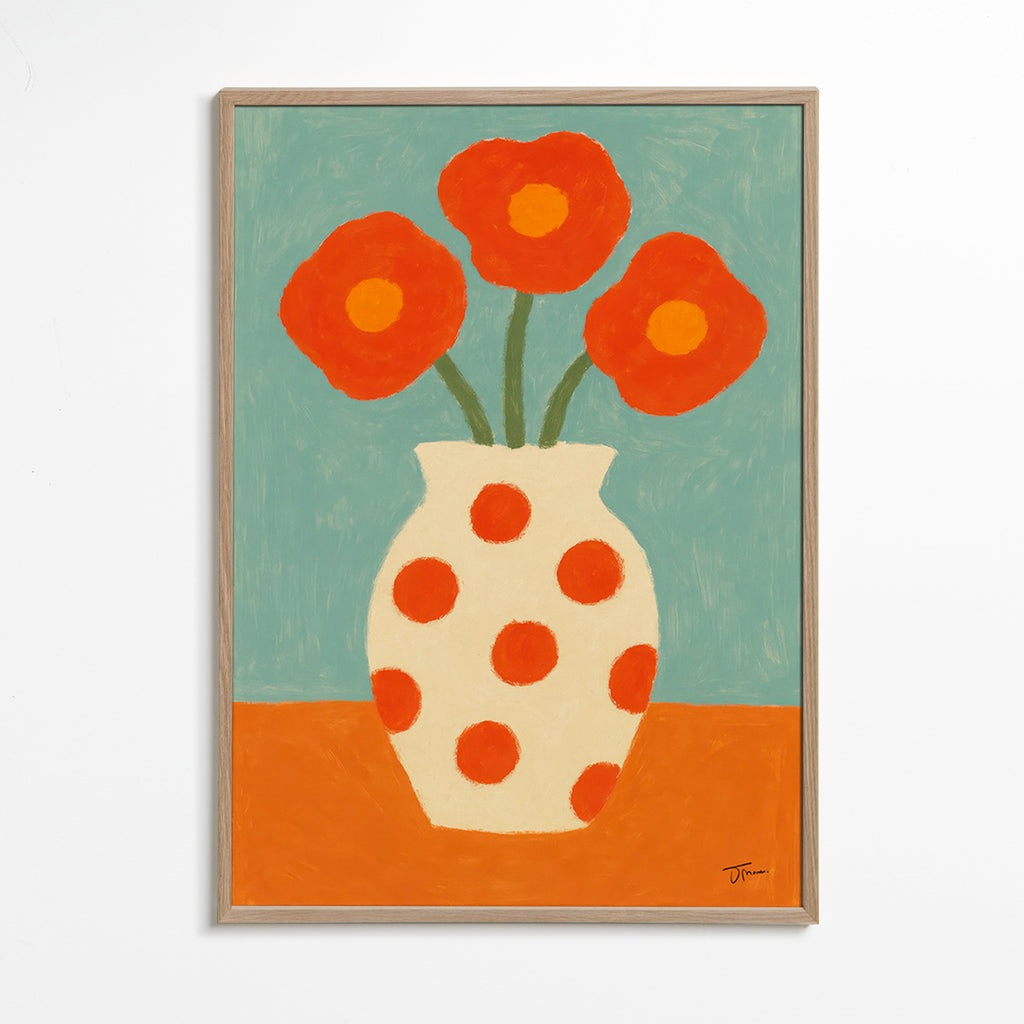 Botanisk plakat med rød prikvase – Oak Frame