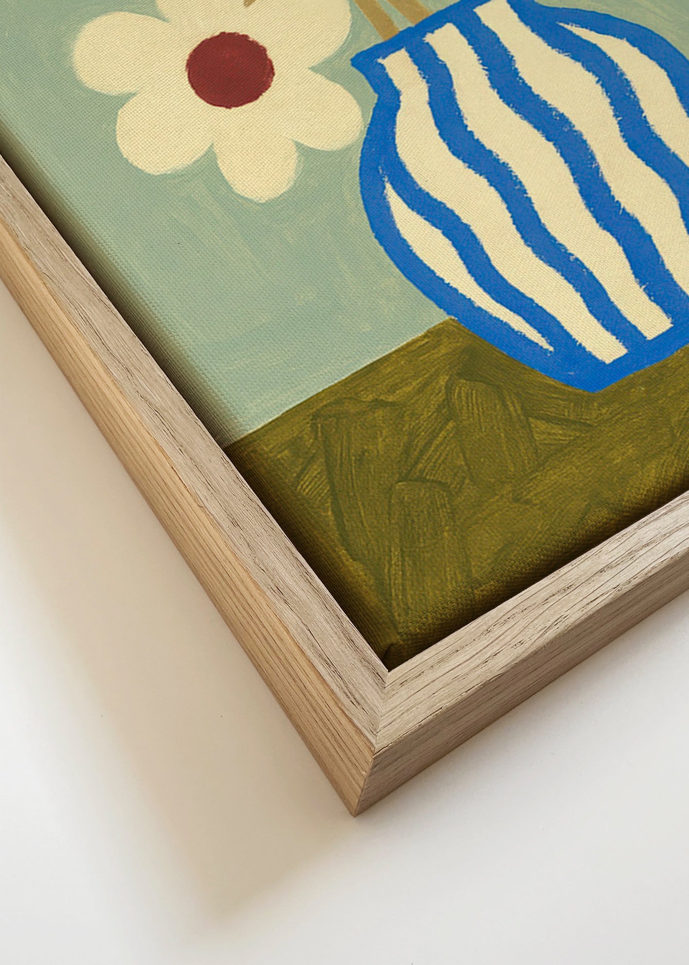 Botanisk plakat blå vase med stiliserede blomster – Canvas detail