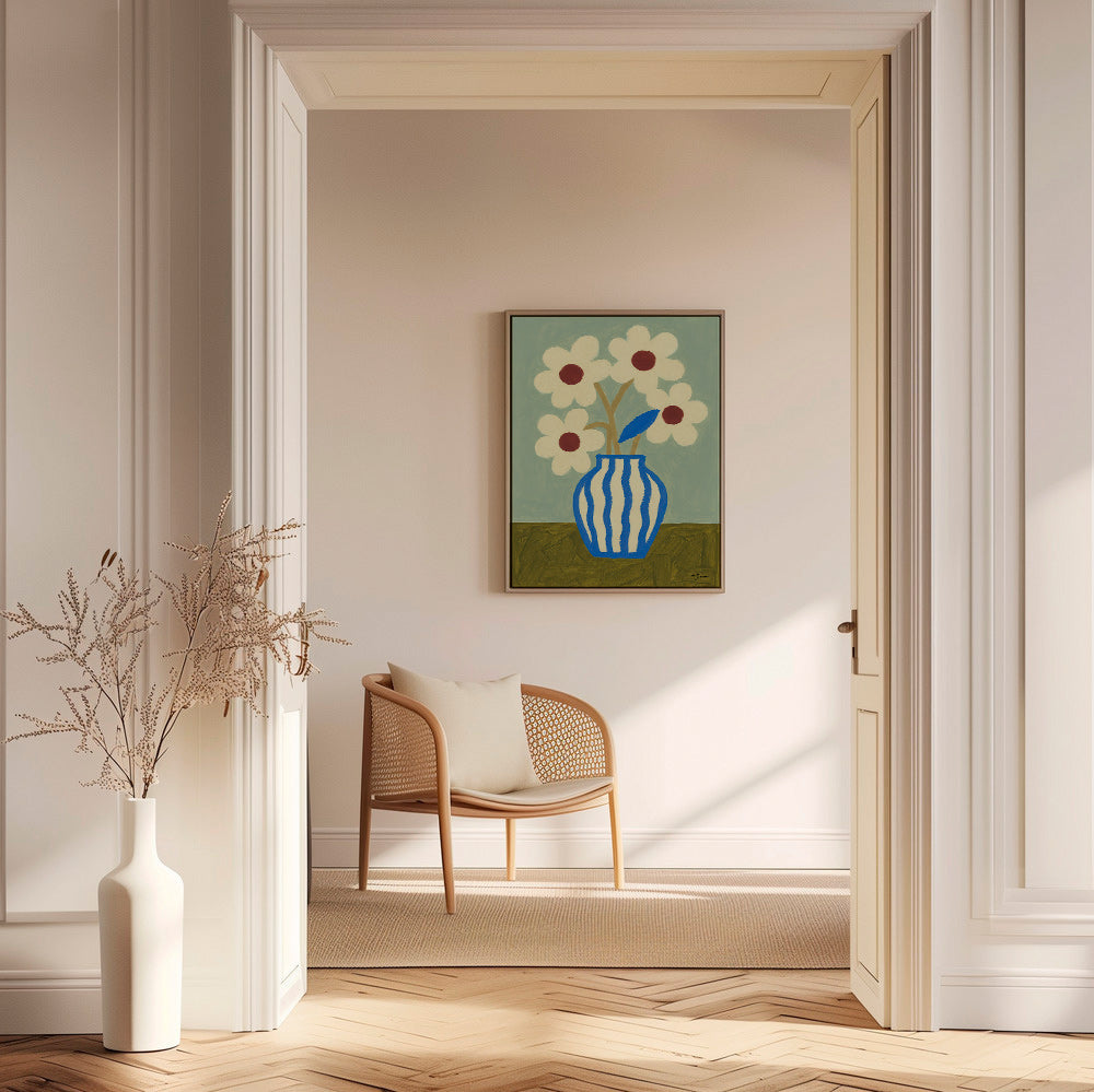 Botanisk plakat blå vase med stiliserede blomster – Canvas2