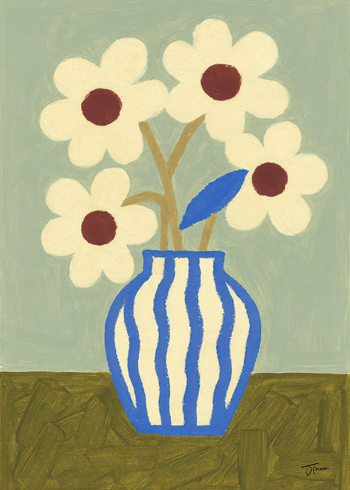 Botanisk plakat blå vase med stiliserede blomster