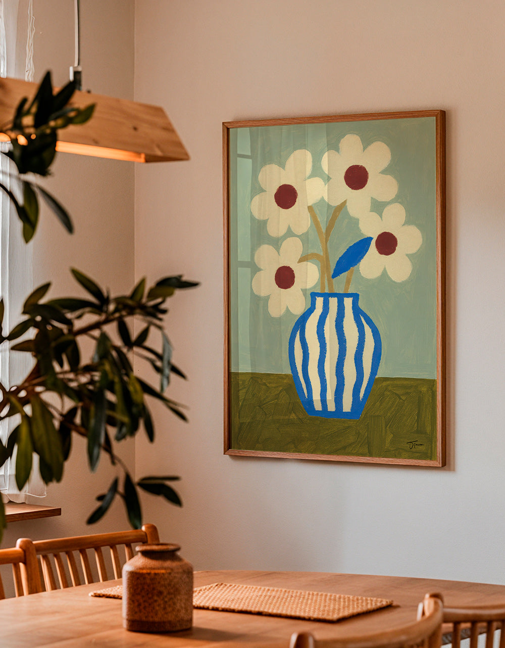Botanisk plakat blå vase med stiliserede blomster – Product1