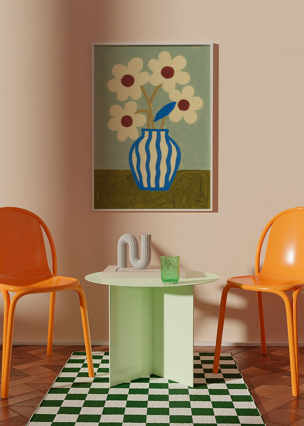 Botanisk plakat blå vase med stiliserede blomster – Product2
