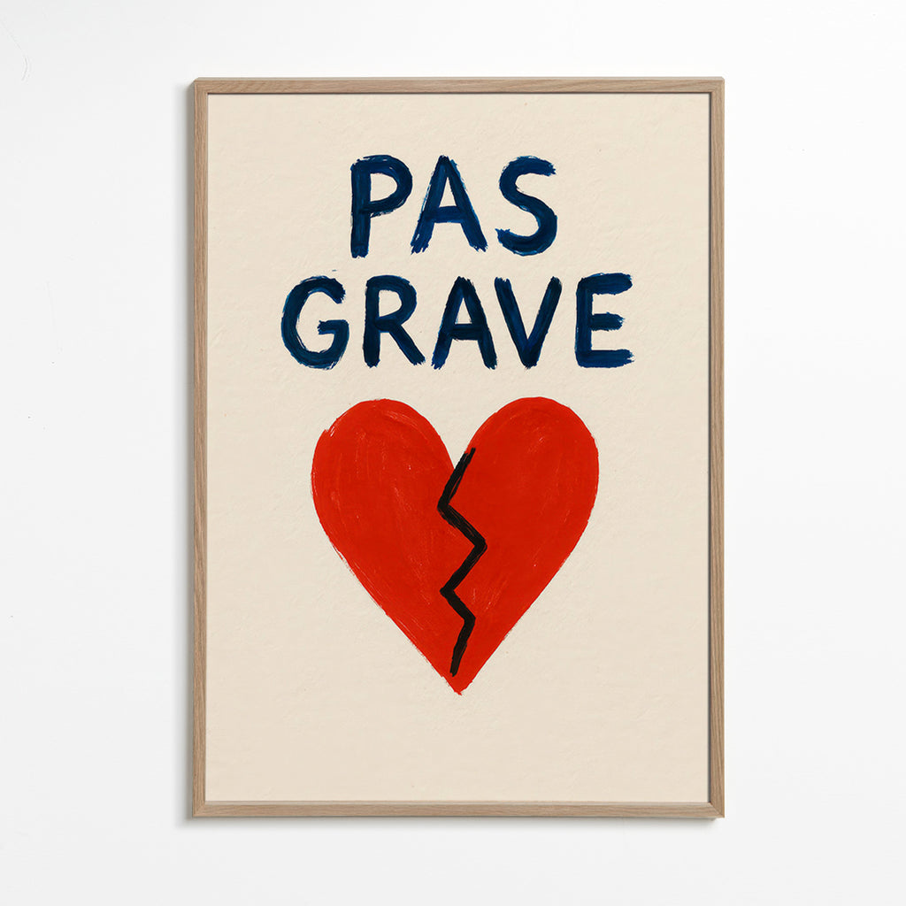 Illustration brudt hjerte med tekst Pas Grave – Oak Frame
