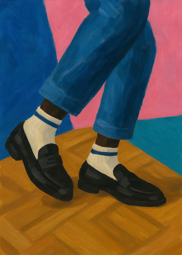 Loafers-illustration med stribede sokker