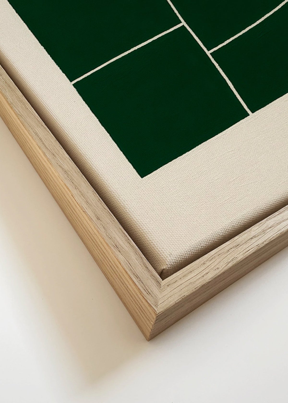 Abstrakt maleri med grønne flader – Canvas detail