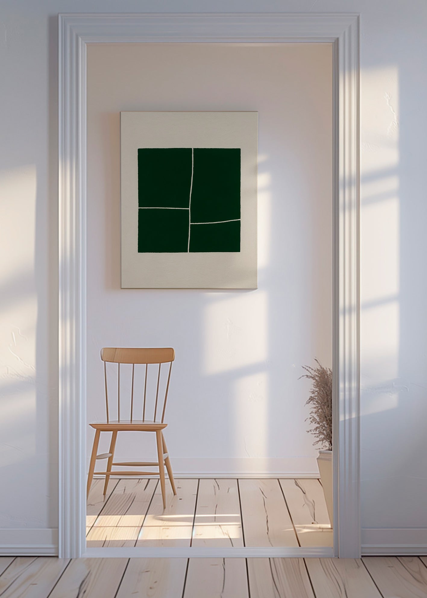 Abstrakt maleri med grønne flader – Canvas