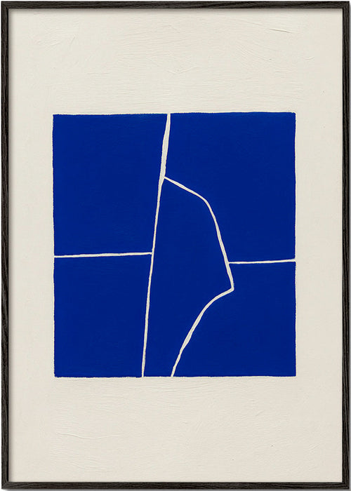 Abstrakt blåt værk med geometrisk brud – Black Frame