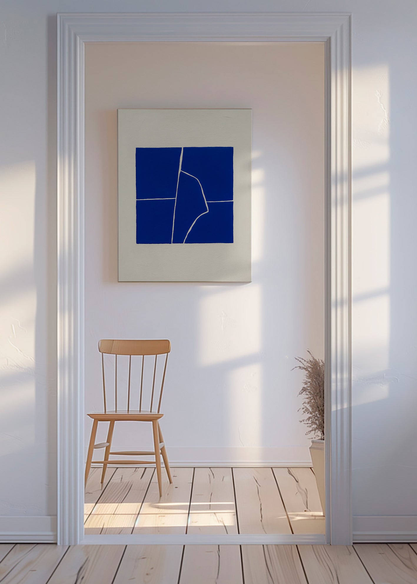 Abstrakt blåt værk med geometrisk brud – Canvas