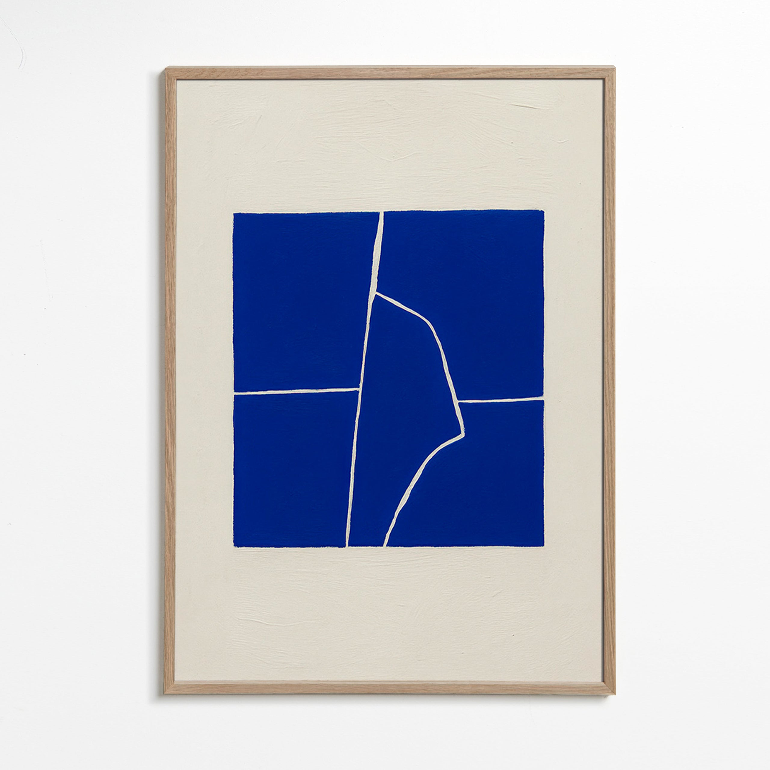 Abstrakt blåt værk med geometrisk brud – Oak Frame