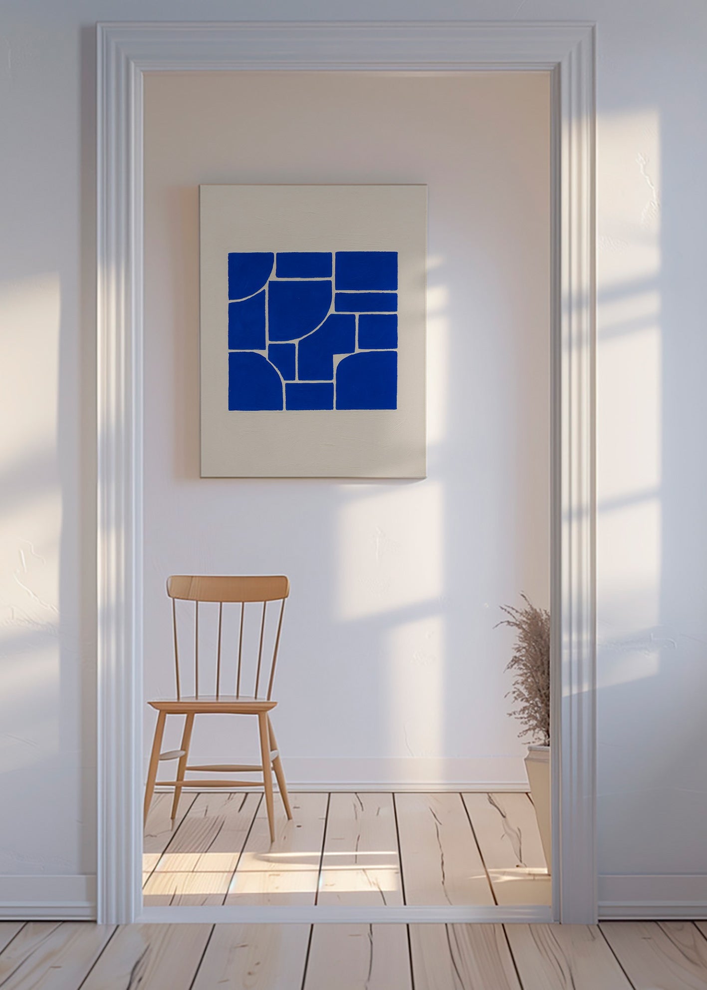 Geometrisk plakat i dyb blå – Canvas