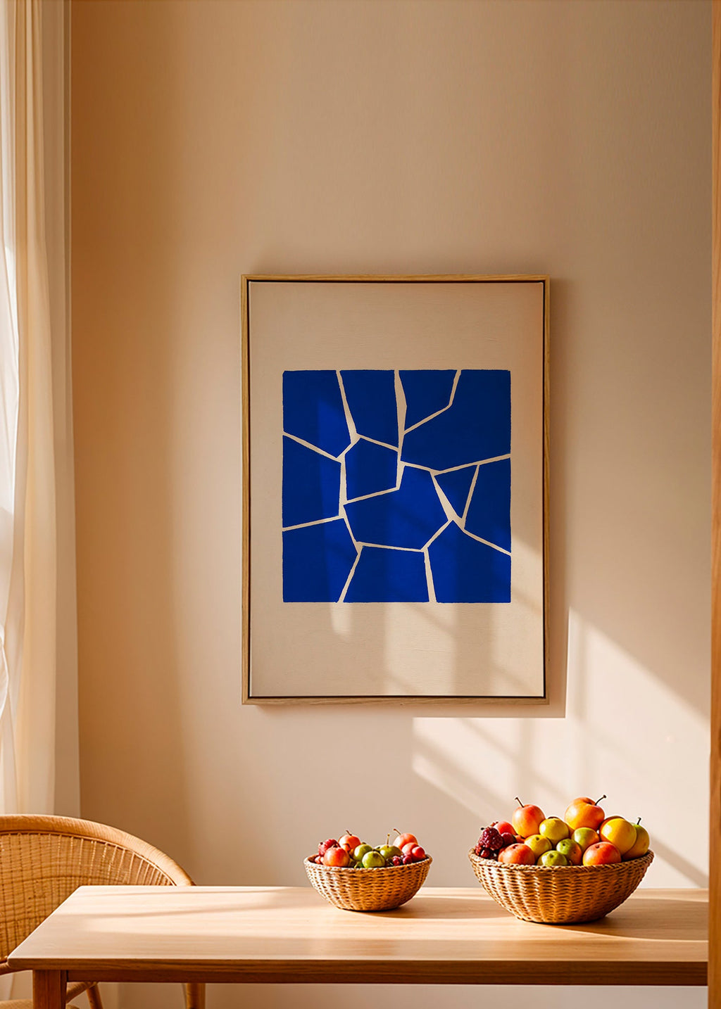 Abstrakt værk i blå med geometriske fragmenter – Canvas1